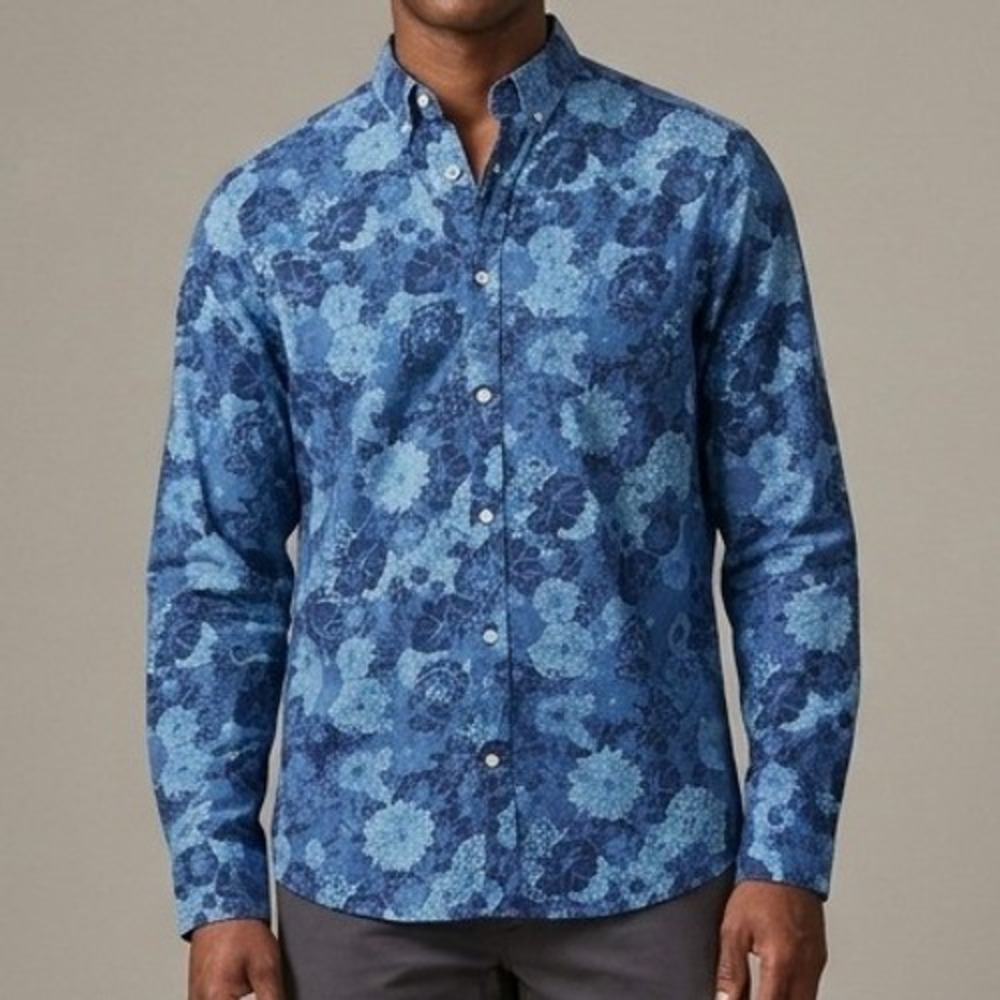 GANT Mens Button Down Shirt M Blue Cotton Indigo Power Flower BD Regular Fit
